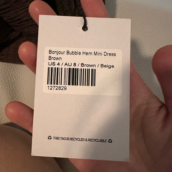 Princess Polly Bonjour Bubble Hem Mini Dress Brown NWT - Picture 4 of 4
